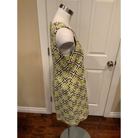 Michael Kors Green & Brown Geometric Button Front Shift Dress, Size 8 - Picture 3 of 6